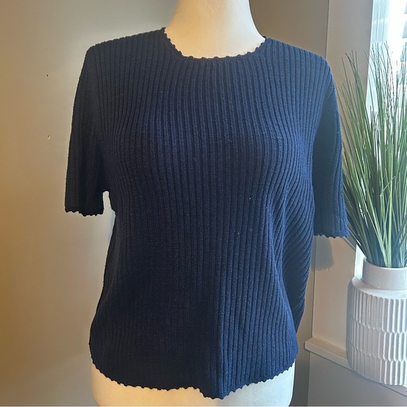 Sag Harbor Navy Short Sleeve Ribbed Sweater 65%Silk , 35%Rayon SZ Large - Picture 1 of 3